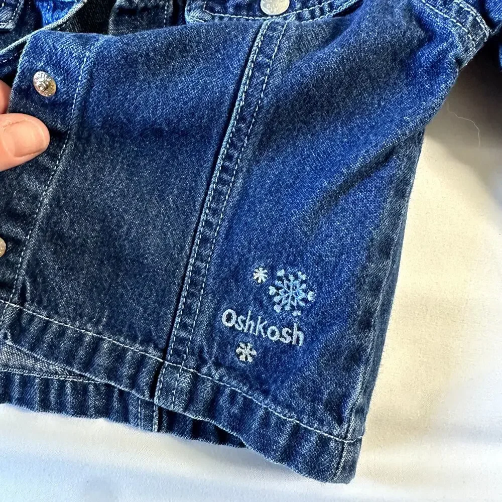 Vintage Baby OshKosh Winter Snowflake Denim Jacket w/ Purple Sherpa Collar